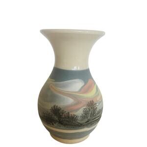 Vintage Bescastle Pottery Roger I. Little Clay Landscape Very Detailed Bud Vase